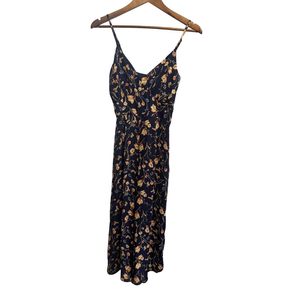 Charlotte Russe Floral Jumpsuit Womens S Navy Blue Excellent Wide Leg Sleeveless